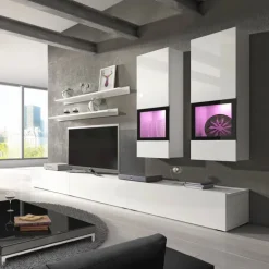Parete attrezzata 270x176h cm soggiorno bianco nero Emotion Gihome®