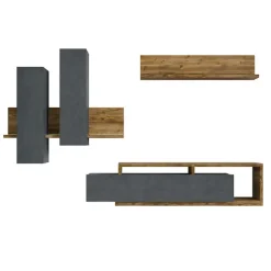 Parete attrezzata 219x 205h cm soggiorno antracite spatolato noce Megan Gihome®