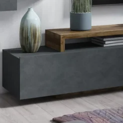 Parete attrezzata 219x 205h cm soggiorno antracite spatolato noce Megan Gihome®