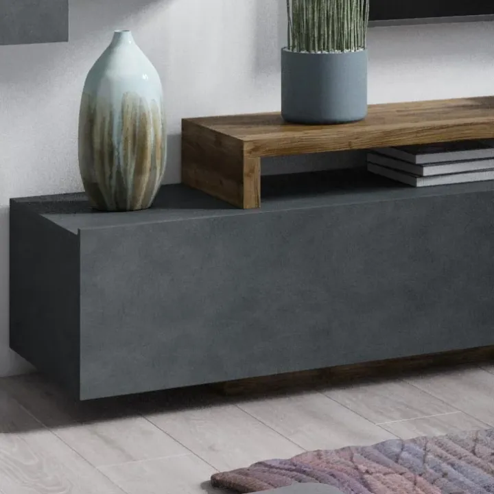 Parete attrezzata 219x 205h cm soggiorno antracite spatolato noce Megan Gihome®