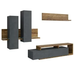 Parete attrezzata 219x 205h cm soggiorno antracite spatolato noce Megan Gihome®