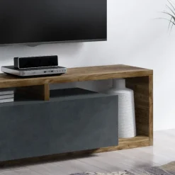 Parete attrezzata 219x 205h cm soggiorno antracite spatolato noce Megan Gihome®
