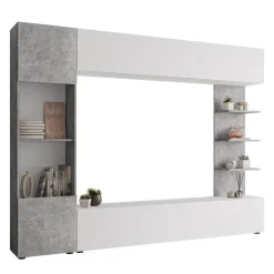Parete attrezzata 250x187h cm soggiorno bianco effetto pietra Gracia