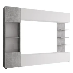 Parete attrezzata 250x187h cm soggiorno bianco effetto pietra Gracia
