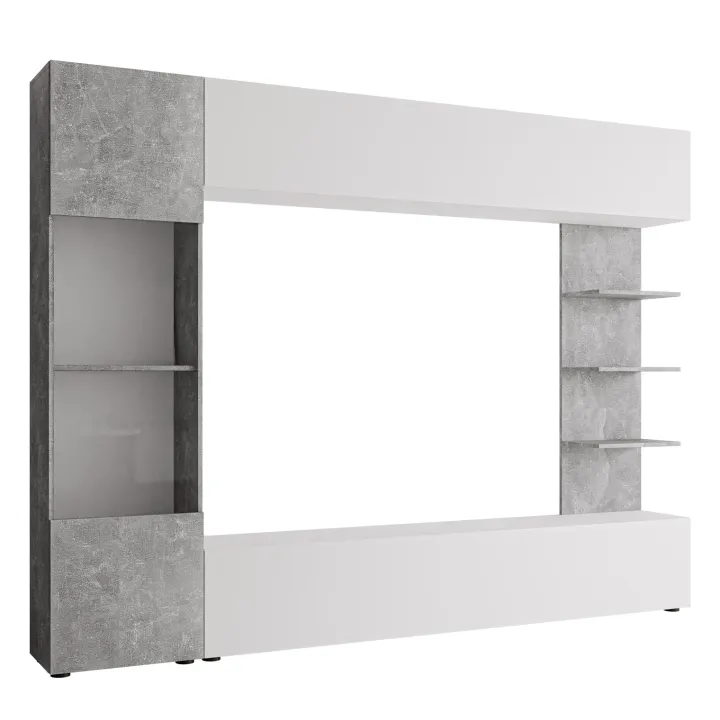 Parete attrezzata 250x187h cm soggiorno bianco effetto pietra Gracia