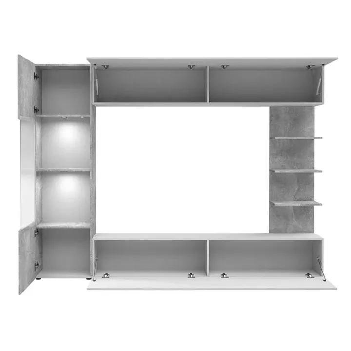 Parete attrezzata 250x187h cm soggiorno bianco effetto pietra Gracia