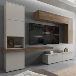 Parete attrezzata 280x207h cm soggiorno beige noce Universe