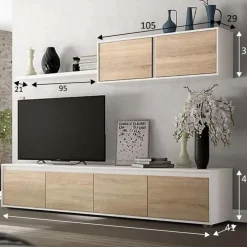 Parete attrezzata 200x140h cm soggiorno rovere bianco opaco Itaca