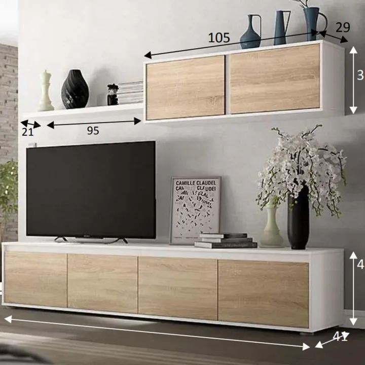 Parete attrezzata 200x140h cm soggiorno rovere bianco opaco Itaca