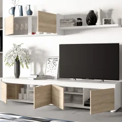 Parete attrezzata 200x140h cm soggiorno rovere bianco opaco Itaca