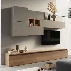 Parete attrezzata 276x190h cm soggiorno tortora rovere chiaro Sunset 24