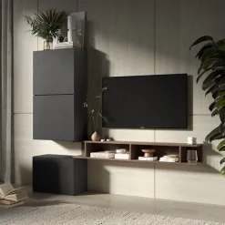Parete attrezzata 180x160h cm soggiorno ossido nero rovere scuro Sunset 51