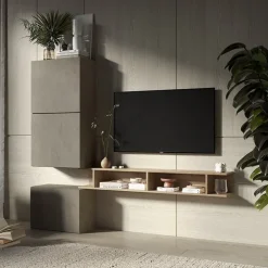 Parete attrezzata 180x160h cm soggiorno rovere chiaro tortora Sunset 51