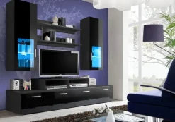 Parete attrezzata 200x190h cm soggiorno nero lucido Orlando Gihome®
