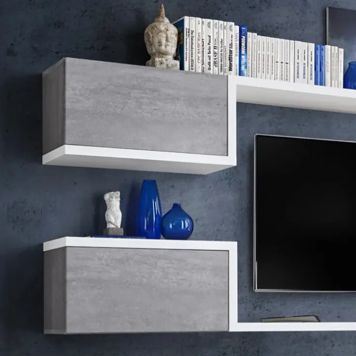 Parete attrezzata 230x95h cm soggiorno bianco cemento Almada Gihome®
