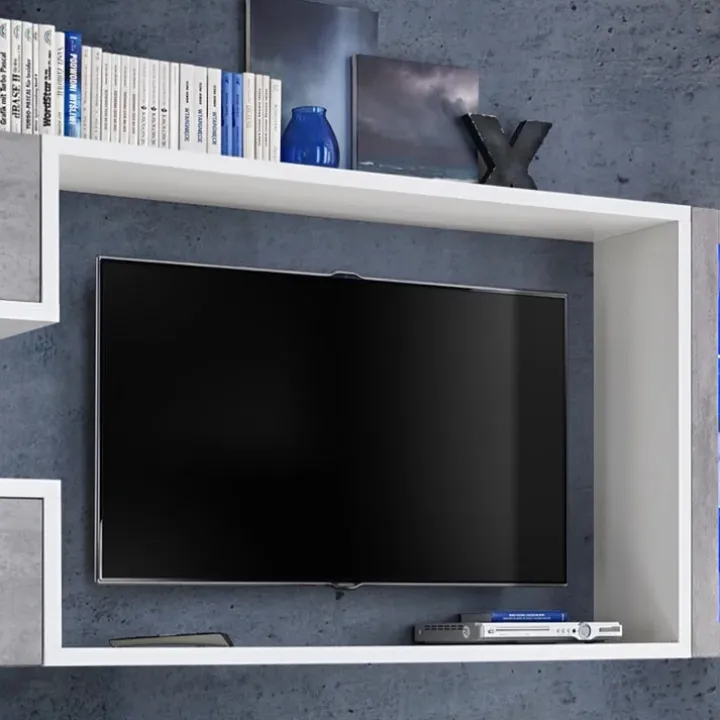Parete attrezzata 230x95h cm soggiorno bianco cemento Almada Gihome®