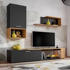 Parete attrezzata 200x180h cm soggiorno nero opaco rovere Caravaggio 2