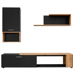 Parete attrezzata 200x180h cm soggiorno nero opaco rovere Caravaggio 2