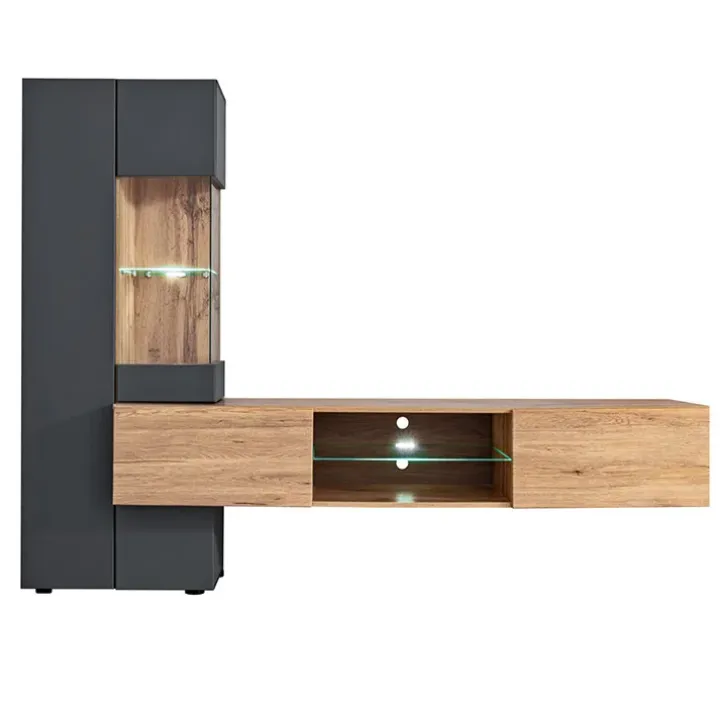 Parete attrezzata 210x160h cm soggiorno moderna rovere antracite Picasso