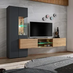 Parete attrezzata 210x160h cm soggiorno moderna rovere antracite Picasso