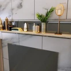Parete attrezzata 390x201h cm soggiorno rovere grigio lucido Diran