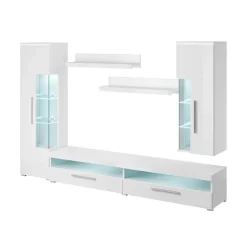 Parete attrezzata 275x175h cm soggiorno bianco lucido Frisk