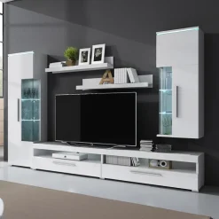 Parete attrezzata 275x175h cm soggiorno bianco lucido Frisk