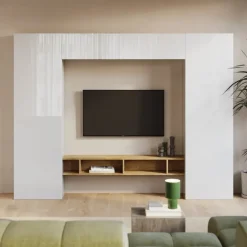 Parete attrezzata 246x186h cm soggiorno rovere chiaro bianco Sunset 1000