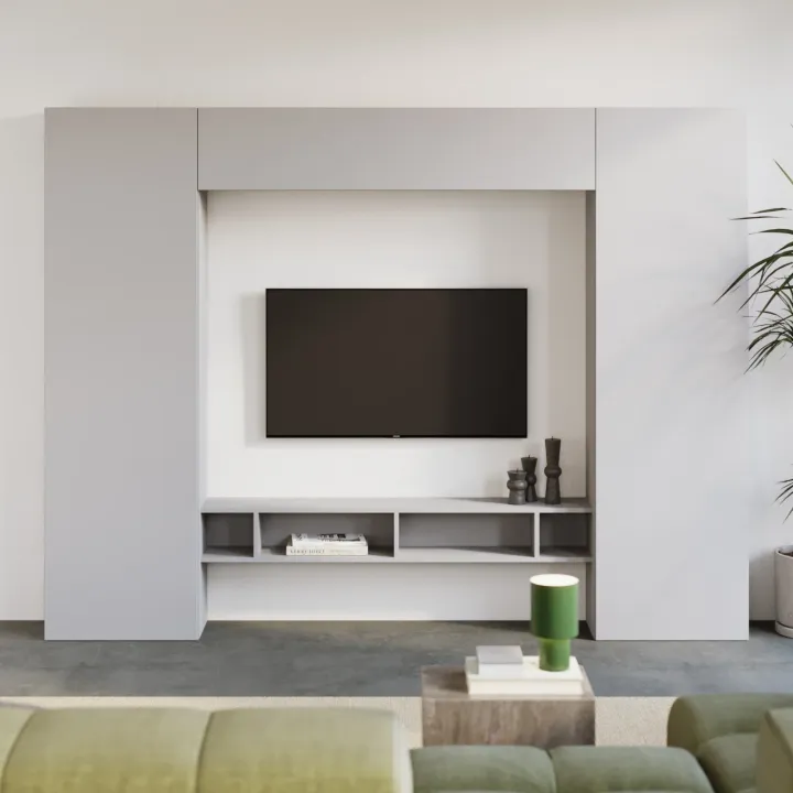 Parete attrezzata 246x186h cm soggiorno grigio chiaro Sunset 1000