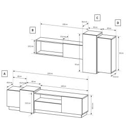 Parete attrezzata 300x183h cm soggiorno bianco opaco quercia James