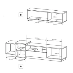 Parete attrezzata 300x183h cm soggiorno bianco opaco quercia James