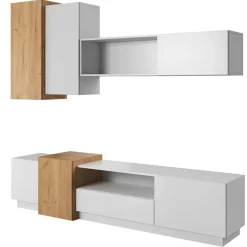 Parete attrezzata 300x183h cm soggiorno bianco opaco quercia James