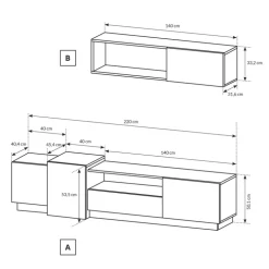 Parete attrezzata 300x183h cm soggiorno bianco opaco quercia James