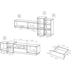 Parete attrezzata 300x183h cm soggiorno bianco opaco quercia James