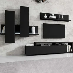 Parete attrezzata 219x205h cm soggiorno nero opaco Megan Gihome®