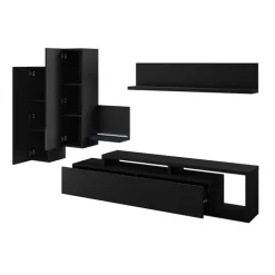 Parete attrezzata 219x205h cm soggiorno nero opaco Megan Gihome®