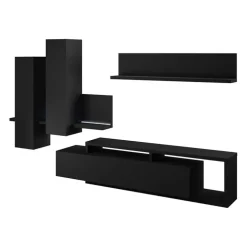 Parete attrezzata 219x205h cm soggiorno nero opaco Megan Gihome®