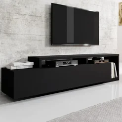 Parete attrezzata 219x205h cm soggiorno nero opaco Megan Gihome®
