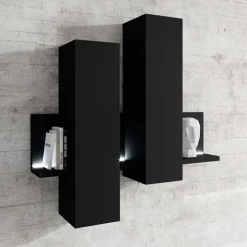 Parete attrezzata 219x205h cm soggiorno nero opaco Megan Gihome®