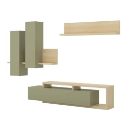 Parete attrezzata 219x205h cm soggiorno verde salvia rovere Megan Gihome®