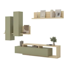 Parete attrezzata 219x205h cm soggiorno verde salvia rovere Megan Gihome®