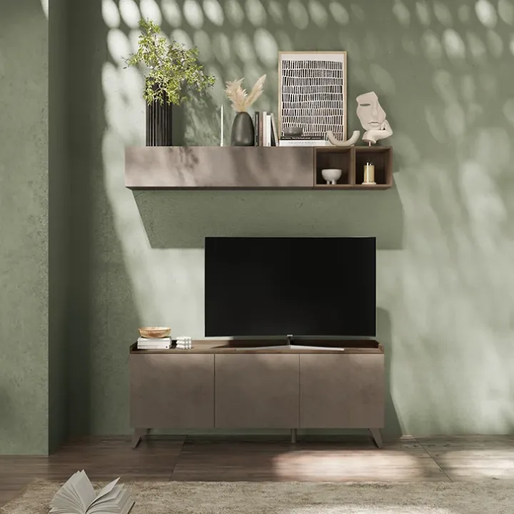 Parete attrezzata 181x200h cm soggiorno bronzo rovere scuro Jonson
