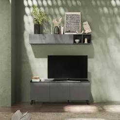 Parete attrezzata 181x200h cm soggiorno grigio scuro antracite Jonson