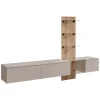 Parete attrezzata 220x160h cm sospesa beige cashmere rovere con stampa nera Halo