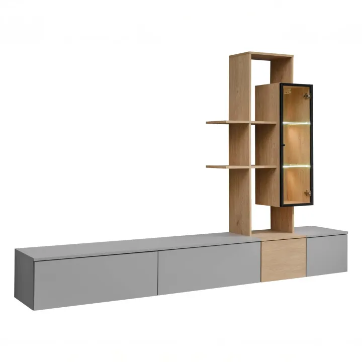Parete attrezzata 240x160h cm sospesa moderna grigio rovere Tetra