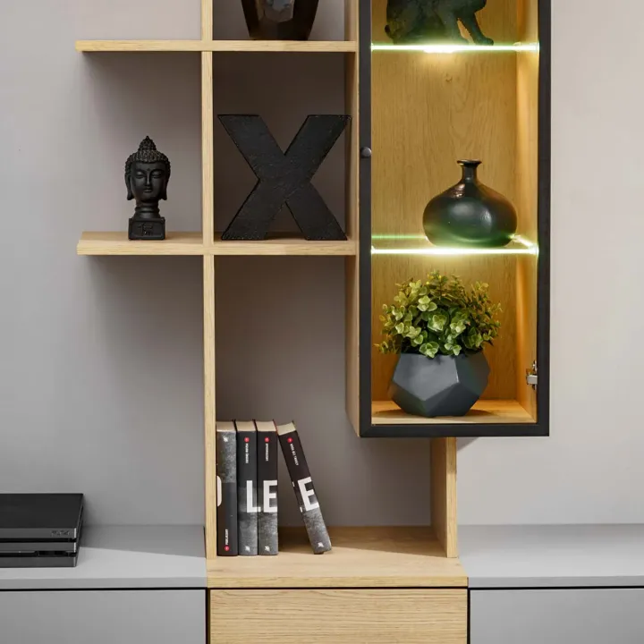 Parete attrezzata 240x160h cm sospesa moderna grigio rovere Tetra
