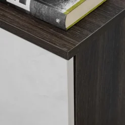 Parete attrezzata 160x148h cm sospesa cannettato wengè bianco effetto marmo Kendo