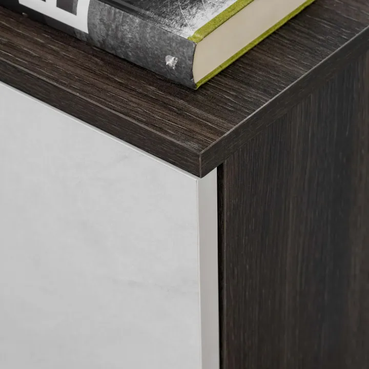 Parete attrezzata 160x148h cm sospesa cannettato wengè bianco effetto marmo Kendo