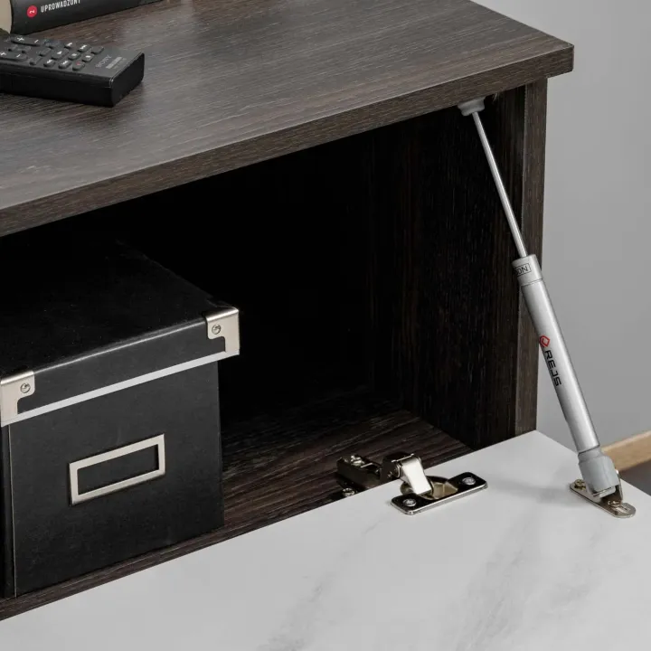 Parete attrezzata 160x148h cm sospesa cannettato wengè bianco effetto marmo Kendo