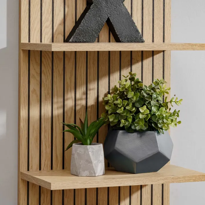 Parete attrezzata 180x130h cm sospesa rovere con stampa nera Kyoto